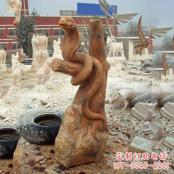 上海晚霞红蛇石雕-12生肖动物雕塑