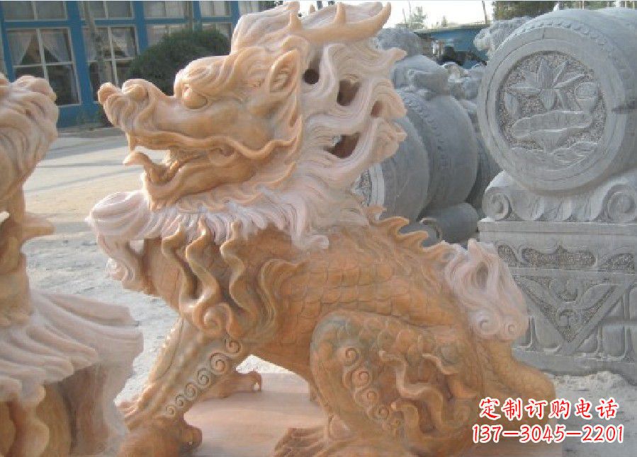 上海晚霞红神兽麒麟雕塑