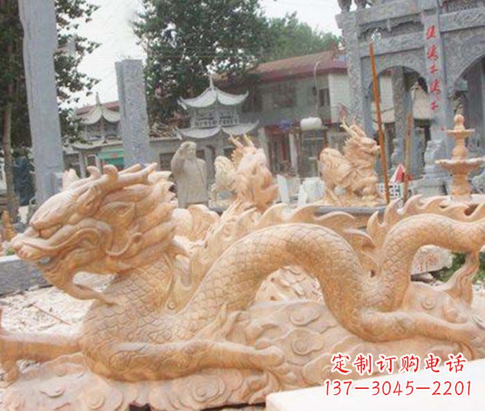 上海晚霞红生肖龙石雕
