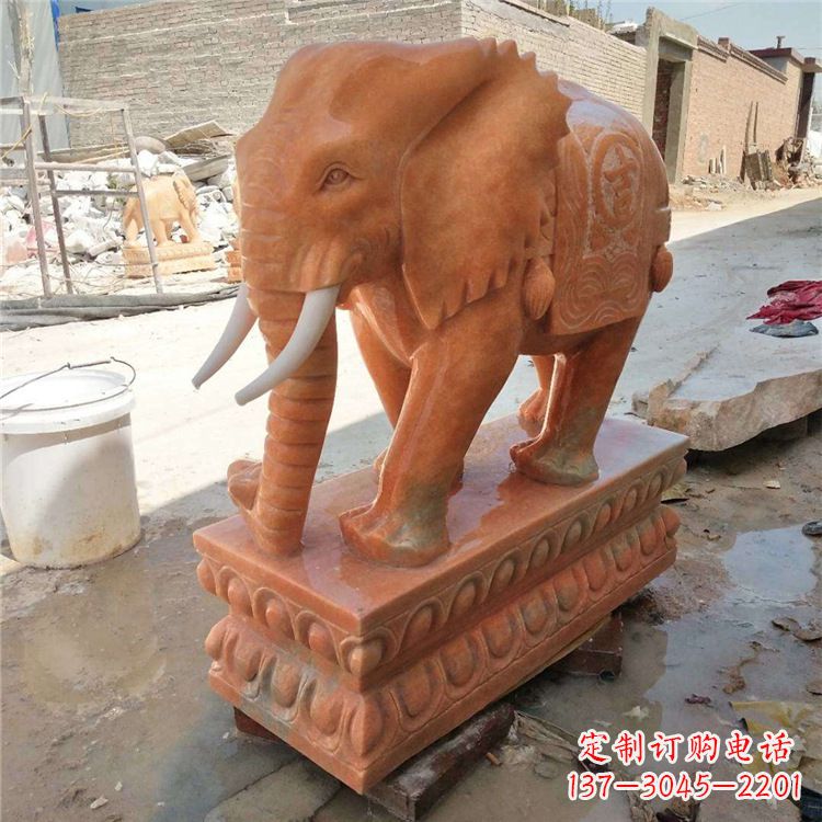 上海晚霞红石雕大象