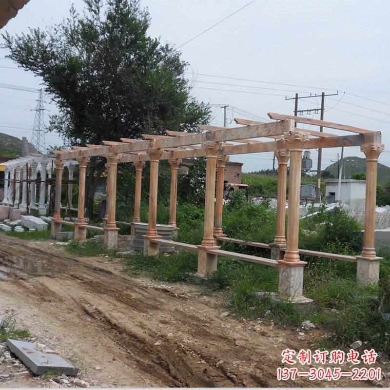 上海晚霞红石雕花架长廊