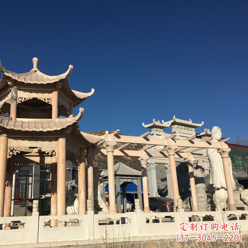上海晚霞红石雕凉亭花架