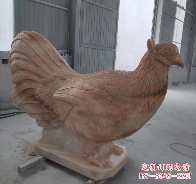 上海晚霞红石雕母鸡