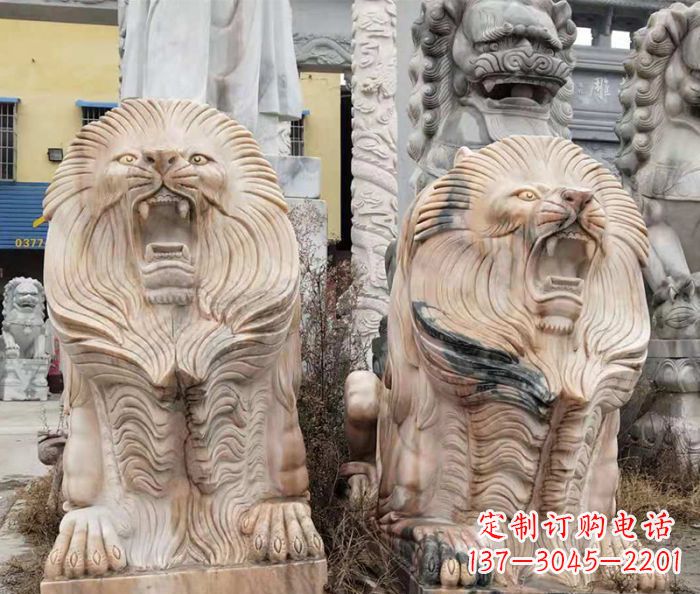 上海晚霞红石雕欧式石狮子