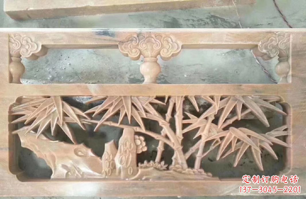 上海晚霞红石浮雕栏板户外摆件园林景观雕塑