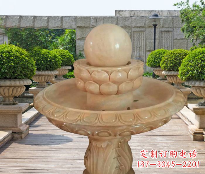 上海晚霞红双层风水球公园喷泉石雕 (2)