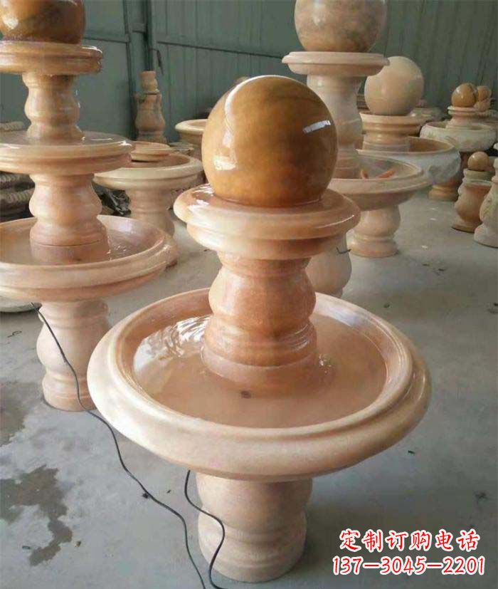 上海晚霞红双层风水球别墅喷泉石雕