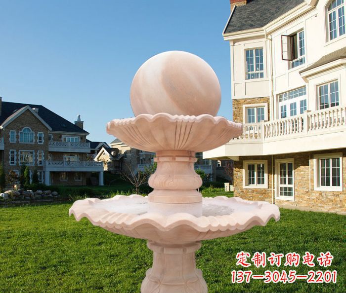 上海晚霞红双层风水球公园喷泉石雕