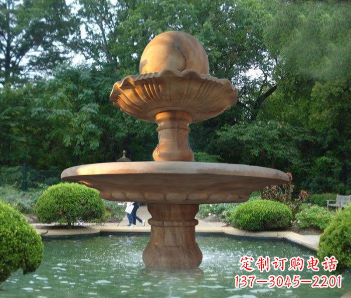 上海晚霞红双层风水球喷泉公园石雕