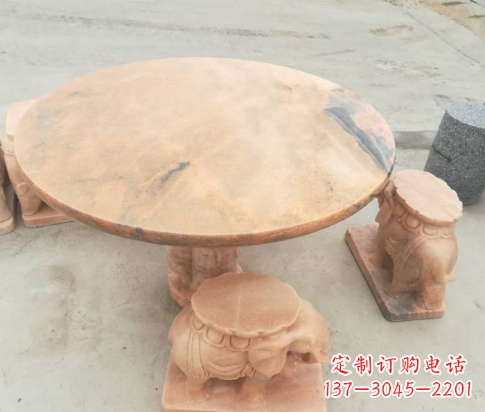 上海晚霞红小象桌凳别墅石雕 (4)