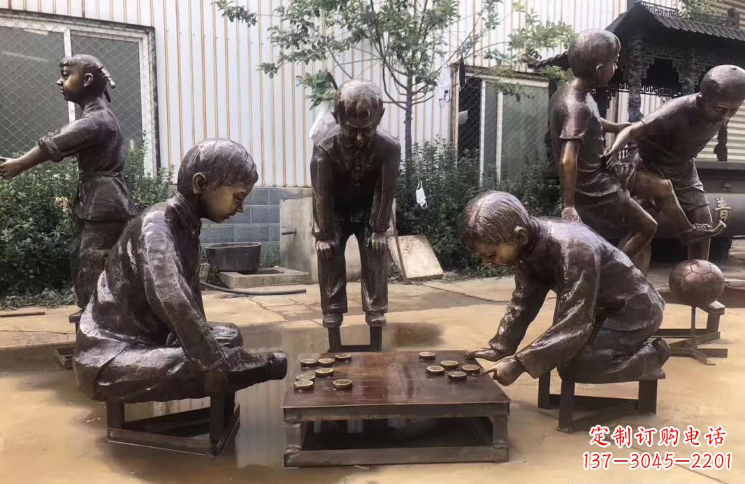 上海下象棋儿童铜雕