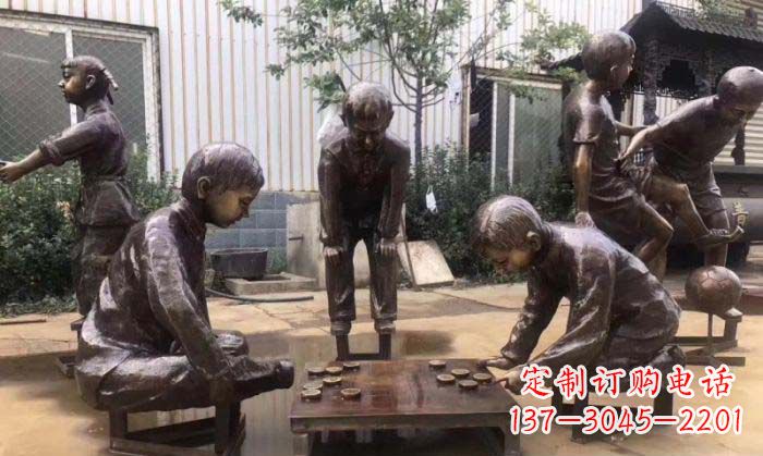 上海下象棋儿童铜雕 (2)
