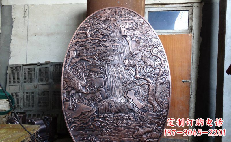 上海仙鹤松林瀑布古代园林景观铜浮雕