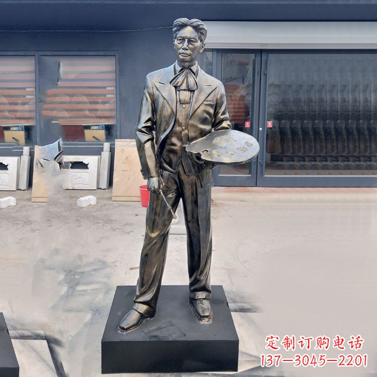 上海现代画家徐悲鸿雕塑-玻璃钢仿铜名人雕像