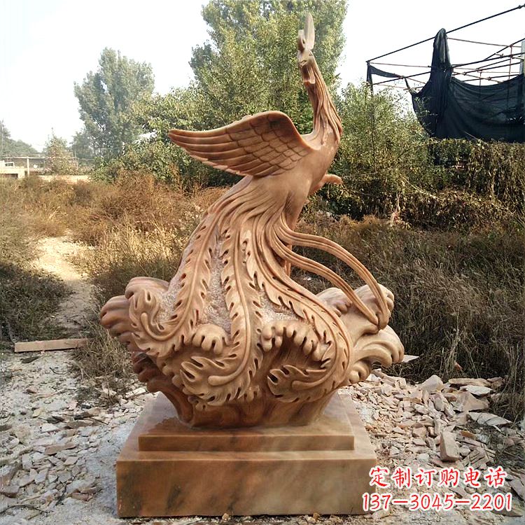 上海祥瑞凤凰晚霞红石雕