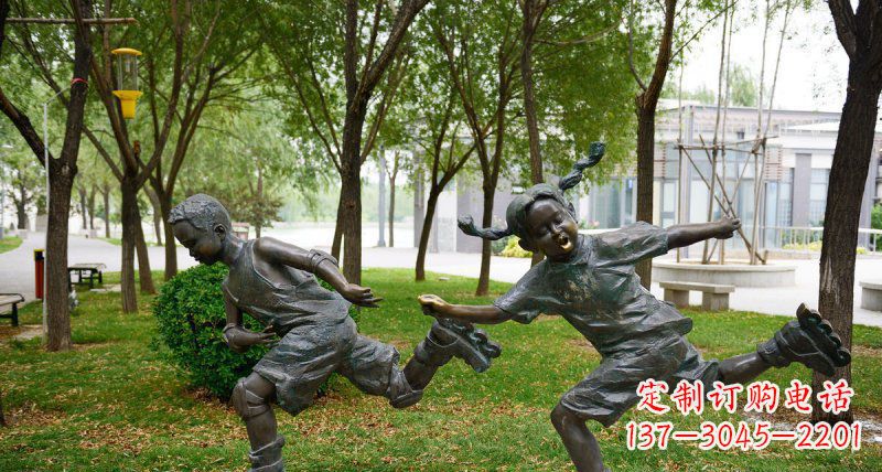 上海小孩人物玩轮滑铜雕