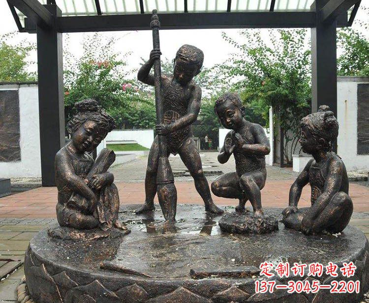 上海小孩写大字铜雕小品