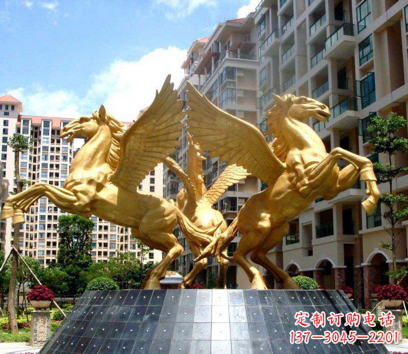 上海小区飞马三匹马景观铜雕