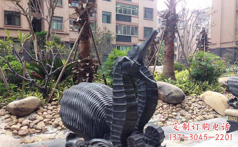 上海小区海马动物玻璃钢仿铜雕塑