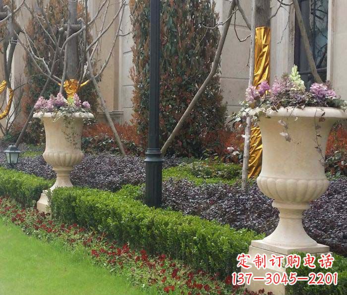 上海小区景观汉白玉花盆石雕