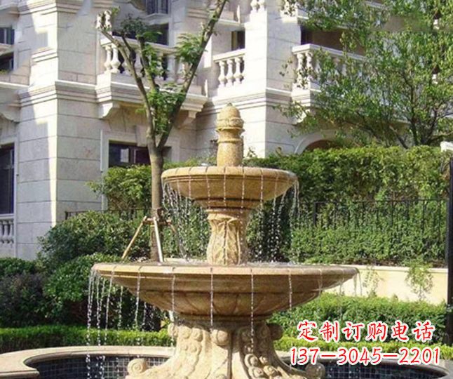 上海小区景观晚霞红多层喷泉石雕 (4)