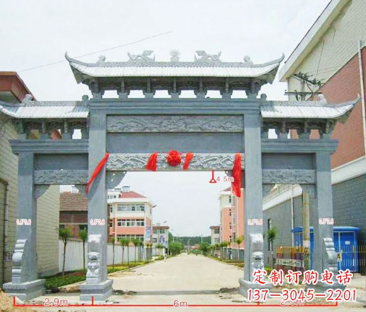 上海小区三门牌坊石雕