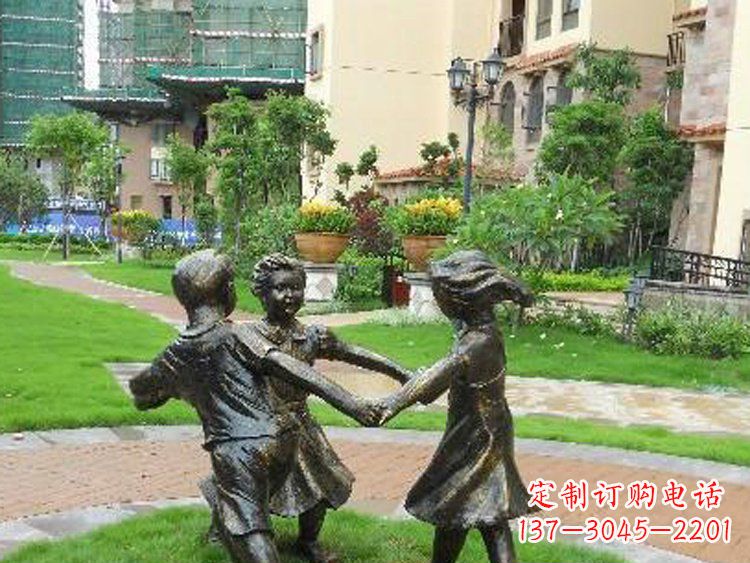上海小区铜雕儿童玩游戏人物雕塑