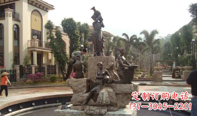 上海小区西方美女喷泉人物铜雕
