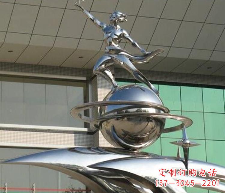上海校园不锈钢地球和学生景观雕塑