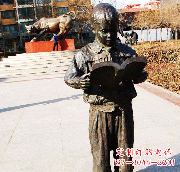 上海校园看书的小学生人物铜雕