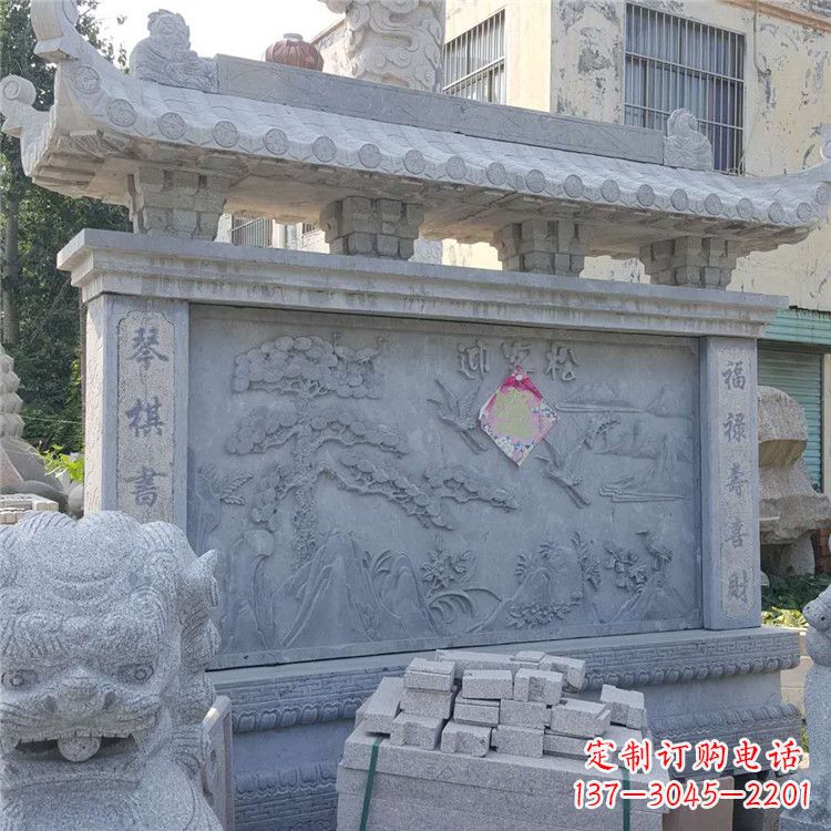 上海迎客松石雕影壁墙