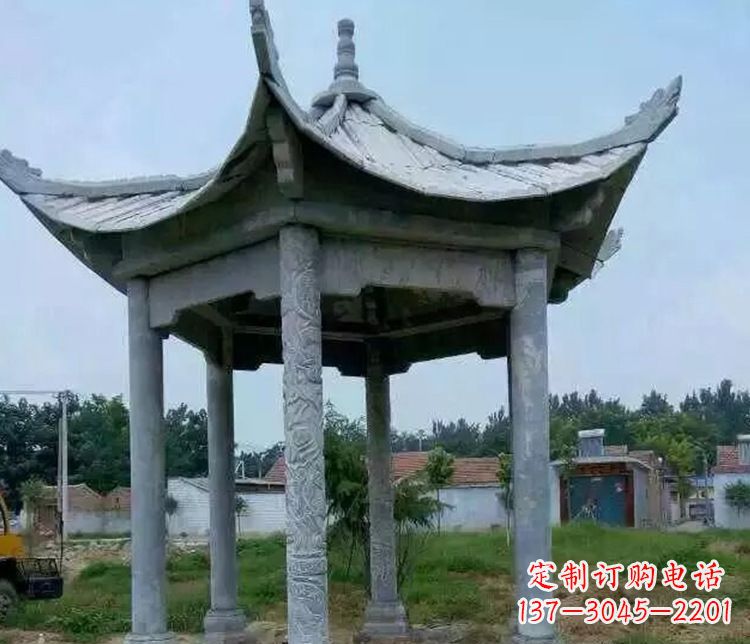 上海园林仿古六角凉亭景观石雕