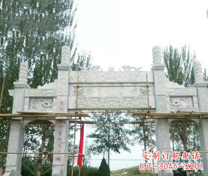上海园林仿古三门牌坊石雕 (3)