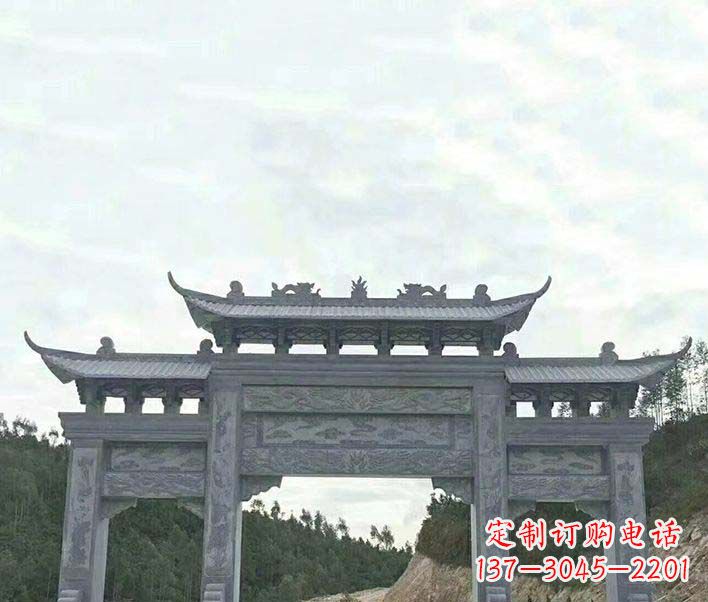 上海园林仿古三门石牌坊景观石雕