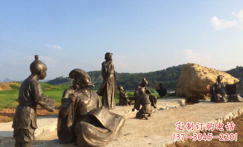 上海园林古代人物和玩耍的小孩小品铜雕