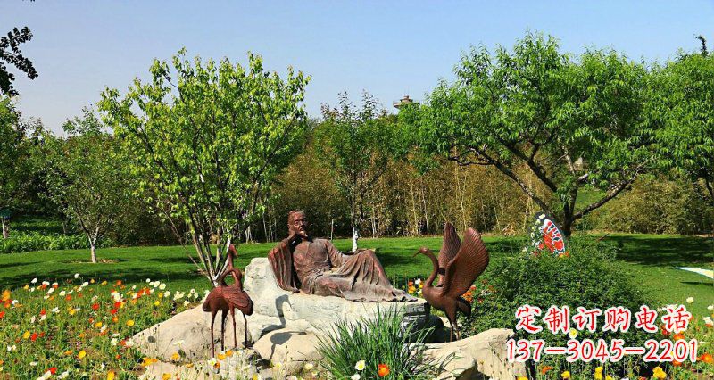 上海园林古代人物仙鹤景观铜雕