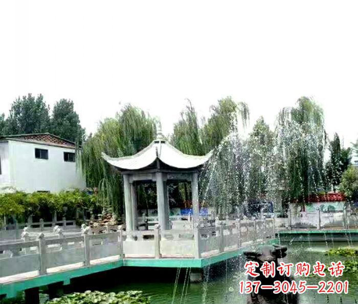 上海园林景观单层六角石雕凉亭