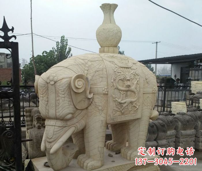 上海园林景观驮瓶大象石雕