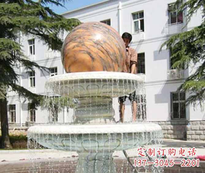 上海园林景观晚霞红风水球喷泉石雕 (2)