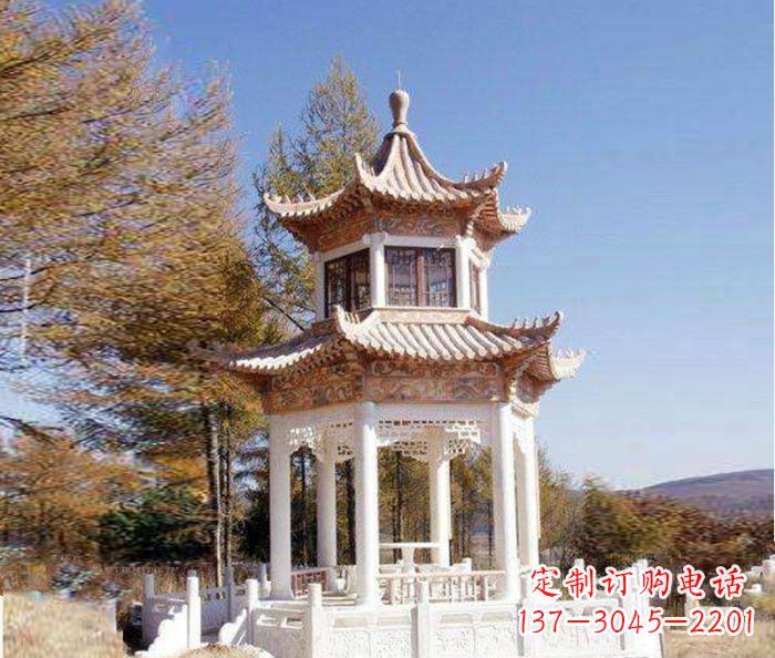 上海园林景观晚霞红双层石雕凉亭 (3)
