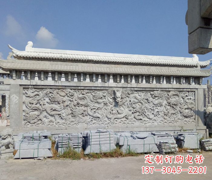 上海园林九龙壁石雕影壁 (3)