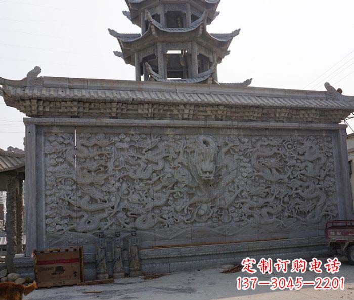 上海园林九龙壁石雕影壁
