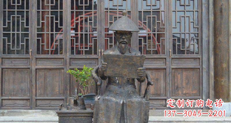 上海园林看书卷的清朝官员小品铜雕