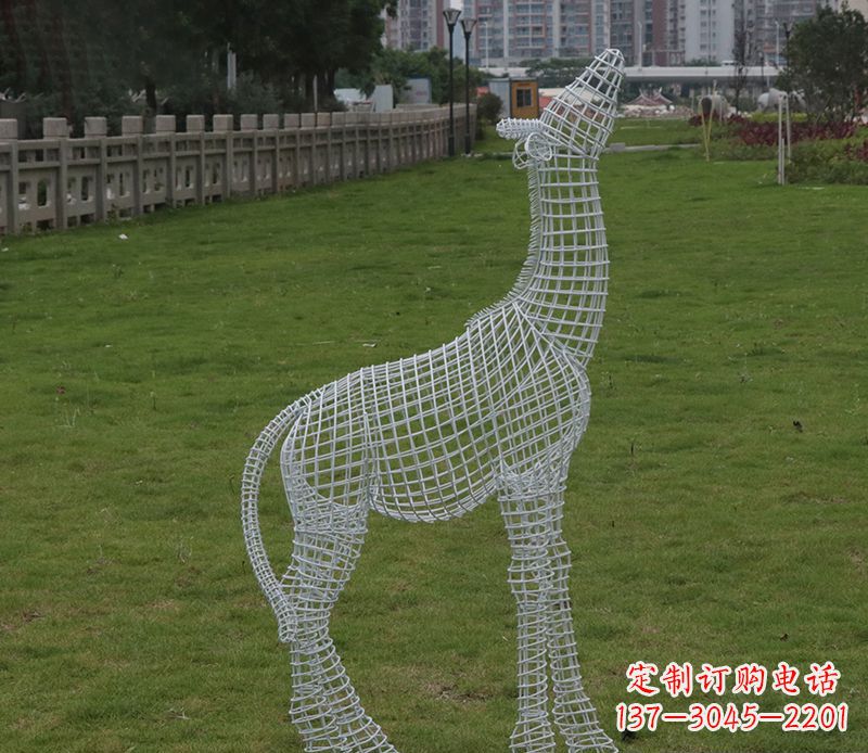 上海园林镂空仰头麋鹿不锈钢雕塑