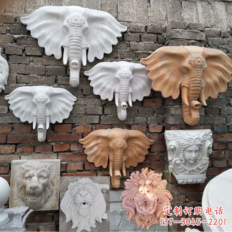 上海园林喷水壁挂大象头部雕塑