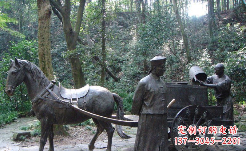上海园林清朝士兵和马车小品铜雕