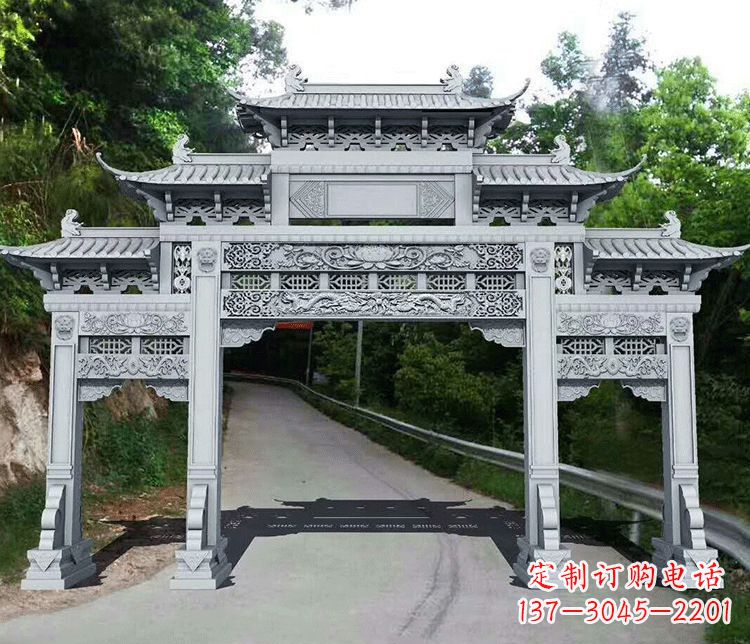 上海园林三门石牌坊景观石雕