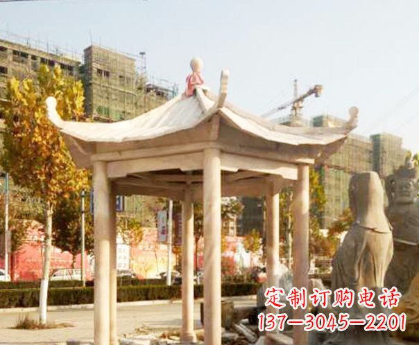 上海园林晚霞红单层凉亭景观石雕