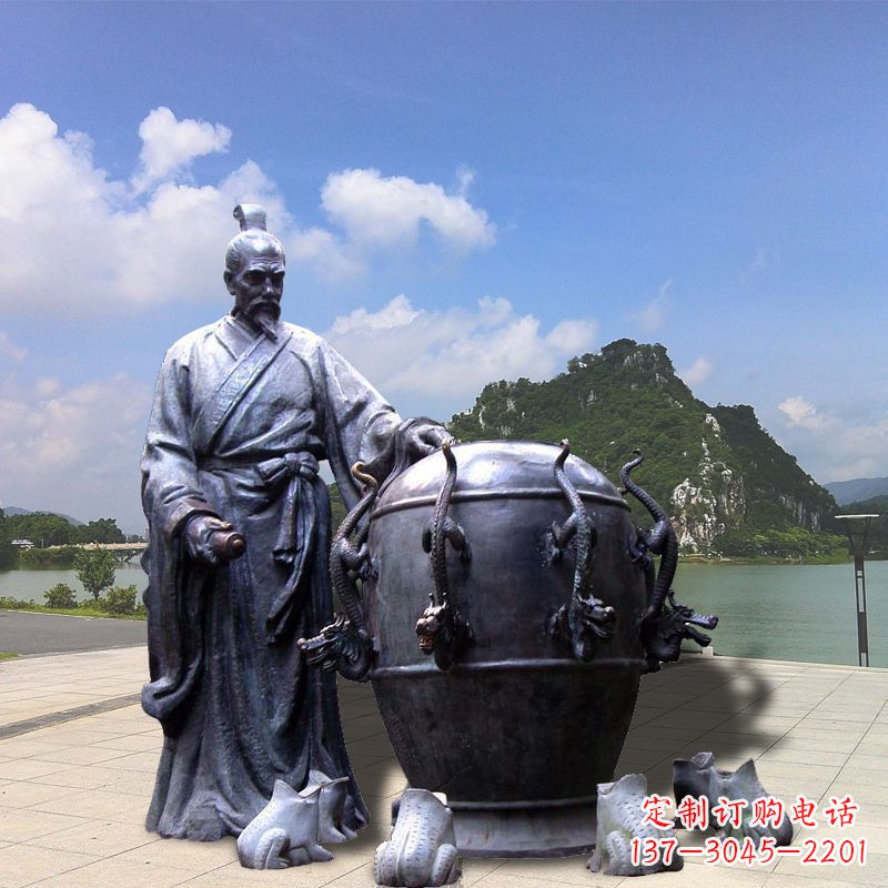 上海张衡地动仪地震仪雕塑-玻璃钢仿铜历史名人情景雕塑
