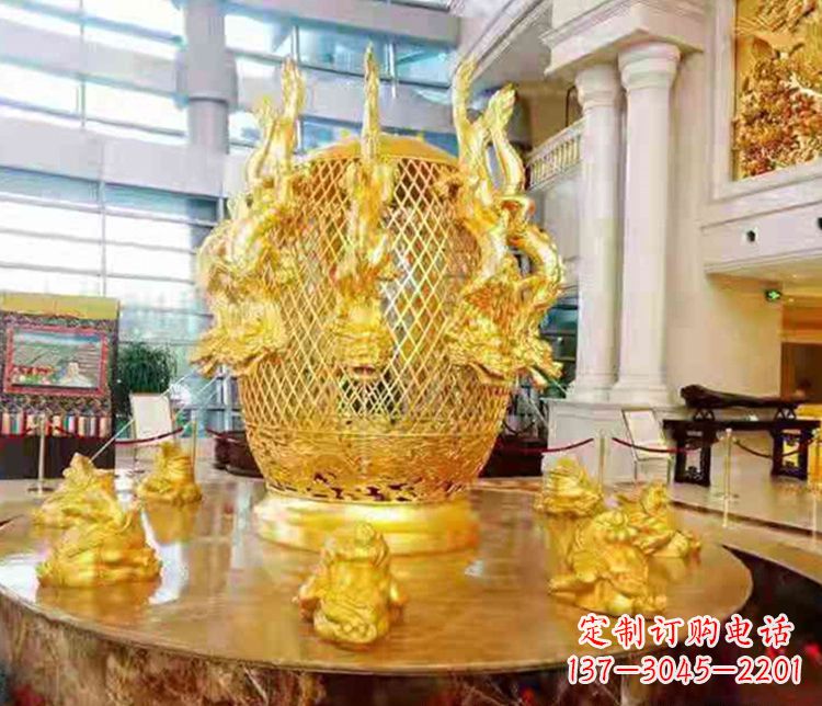 上海张衡地动仪企业景观雕塑摆件纯铜鎏金古仪器